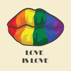 LGBTQ community symbols with pride flags, elements in retro rainbow colors. Love is love.