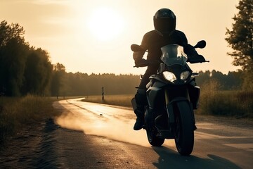 Obraz na płótnie Canvas A motorcyclist on a sports bike rides the streets and highways, generative AI.