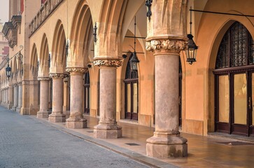 Cloth Hall (Sukiennice) in Krakow, Poland. Main market square in Old Town in Krakow (Poland), listed by UNESCO organisation.