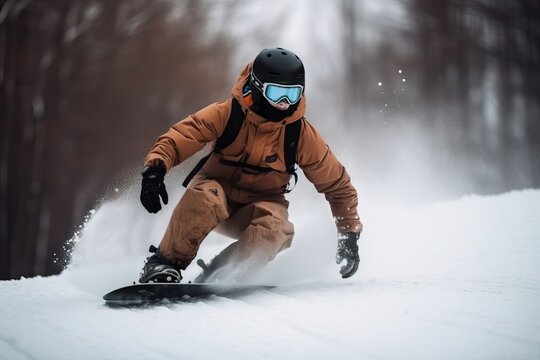 Snowboarding and extreme winter sports, recreation for a snowboarder, generative AI.