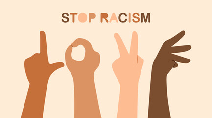 Love Sign Stop Racism Vector Illustration Concept - obrazy, fototapety, plakaty