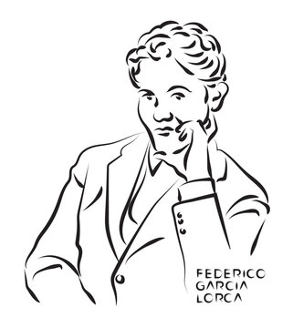 Federico Garcia Lorca pencil sketch illustration. Spanish poet, playwright, and theatre director. Poster, Wall Decoration, Postcard, Social Media Banner, Brochure Cover Design Background. Vector.