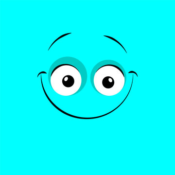 Cartoon blue monster face with a smile 