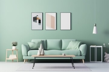 interior background pillow cushion decoration sofa living trendy three-dimensional simple apartment. Generative AI. Generative AI