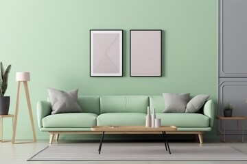 interior background white couch lamp decoration pillow luxury empty loft. Generative AI. Generative AI