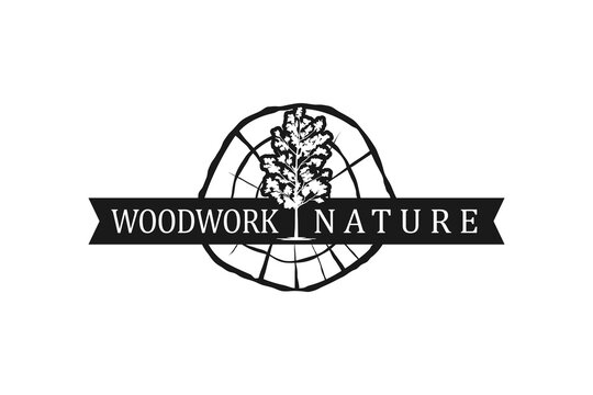 Wood tree oak nature logo label silhouette log icon symbol