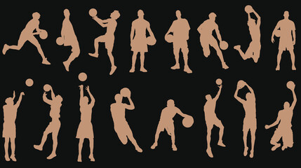 Basketball players silhouettes vector set basketball player in action with ball
