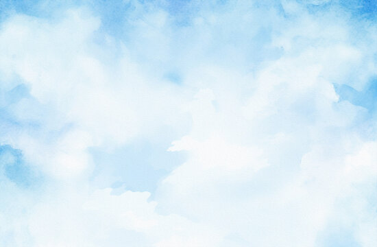 Blue sky clouds, pastel colors, watercolor illustration