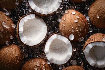 Fresh coconuts with water droplets adorned on the surface. Created with Generative AI Technology.