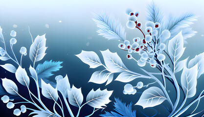 abstract blue floral background, leaves, winter landscape, genreate ai