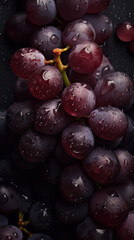 Fresh bunch of grapes with water droplets adorned on the surface. Created with Generative AI Technology. 
