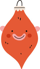 Red christmas ball character . Christmas tree decoration. Vector illustration.