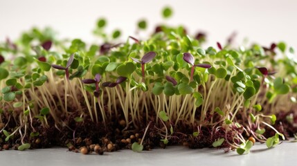 Close-up view of green germinated sprouts. Generative AI