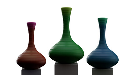 red green blue glass vases 3D rendering