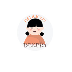 Cute girl with drooling mouth, delicious bekery. Advertising for restaurants, cafes, signs, billbords, shop, decoration, prints on clothes, bars.