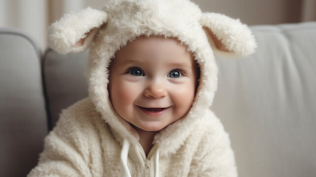 portrait of baby dressed in sheep costume, Generative AI