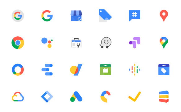 Google set icon. Chrome, google podcast, one drive, maps, pixel, search concsole, optimize, google ads, cloud, interactive media, manafactured centre, android, blog. Editorial