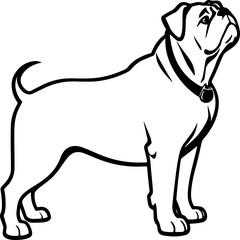 Striking monochrome portrayal of an English bulldog, capturing the breed's unique charm and robustness with bold simplicity