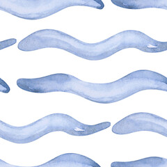 Seamless pattern blue watercolor waves background. Modern trendy hipster paintbrush line background. brush strokes. Template for prints, wrapping paper, fabrics, covers, flyers, banners,