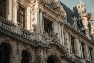 Fototapeta na wymiar Fragments of Paris City Hall's neo-renaissance architecture - home to city council since 1357. Generative AI