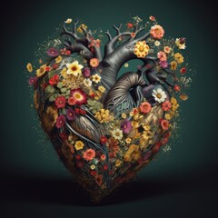 Floral heart colorful 3d  illustration made with Generative AI 