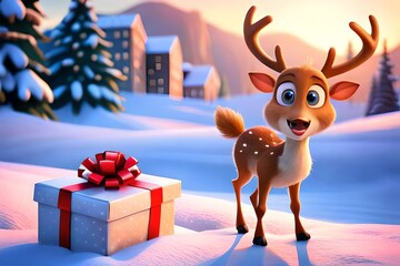 Naklejka premium Christmas illustration of reindeer andsanta, Generative AI