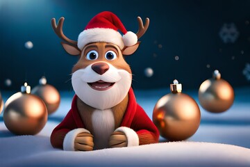 Christmas illustration of  reindeer andsanta, Generative AI