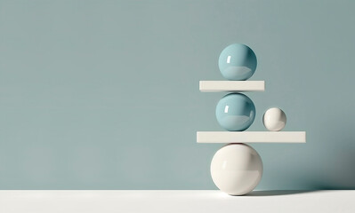 Balanced ceramic balls on a minimalist background with space for text. The concept of harmony and balance in life and work. Generative AI.