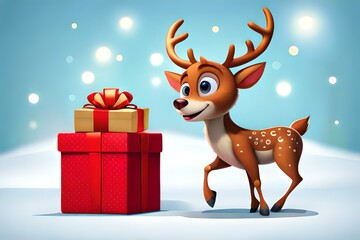 Christmas illustration of  reindeer andsanta, Generative AI
