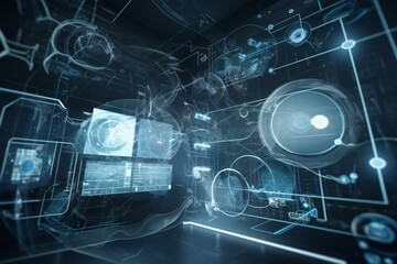 Futuristic medical networking in 3D. Abstract background. Innovative. Generative AI