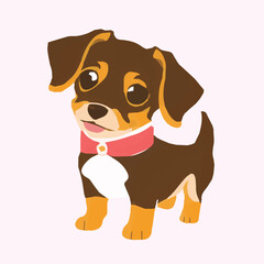 Cute little Dachshund dog in a red collar. Vector cartoon illustration.