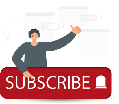 Person asking subscribe to the channel, button subscribe with bell, bell notification for social media, notification icons - Powered by Adobe