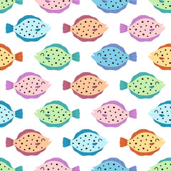 flat cartoon seamless pattern of colored fish