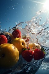 Fototapeta na wymiar strawberry fresh food green vitamin fruit vegetarian water healthy drop background. Generative AI. Generative AI
