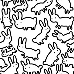 Obraz premium bunny rabbit seamless abstract pattern background fabric design print wrapping paper digital illustration art texture textile wallpaper black and white 