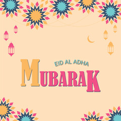 Eid al adha colorful greeting card. Vector illustration. Editable text