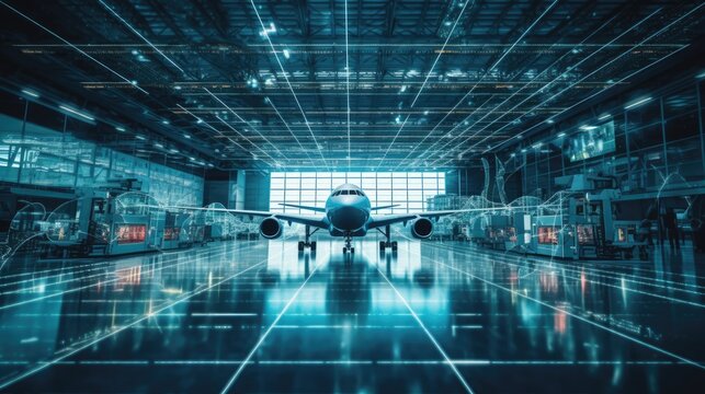 Digital Transformation in Aviation Industry, Technological Advancements, Innovation, and Efficiency in Aerospace, Generative AI Illustration