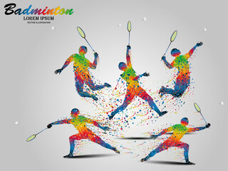 Visual drawing movement to badminton sport and jumper at fast of speed on stadium, colorful beautiful design style on white background for vector illustration, exercise sport concept, the winner game