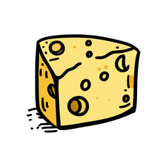 cheese illustration in doodle style on isolated background