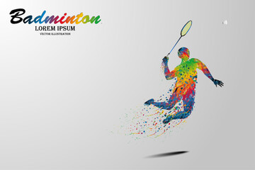Visual drawing movement to badminton sport and jumper at fast of speed on stadium, colorful beautiful design style on white background for vector illustration, exercise sport concept set 1 of 3