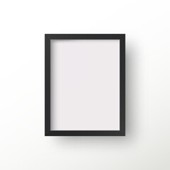Black photo frame template with shadow, blank rectangular vertical.