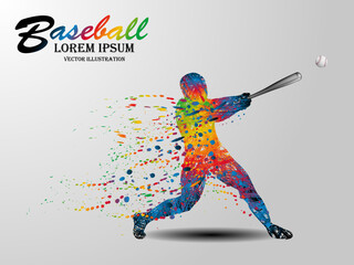 Visual drawing of sport man in start baseball game at fast of speed on stadium, colorful beautiful design style on white background for vector illustration, exercise sport concept