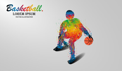 Visual drawing basketball sport and dribble dodge at fast of speed on stadium , colorful beautiful design style on white background for vector illustration, exercise sport concept - Vector