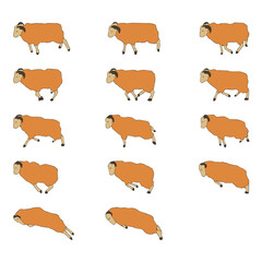 Rabid sheep resonance: Angry aries on the attack! Collection of lambs for animation. Vector illustration