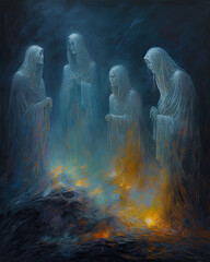 Haunting Supernatural Paintings  A Ghostly Background Poster, Wall Art, AI Generated
