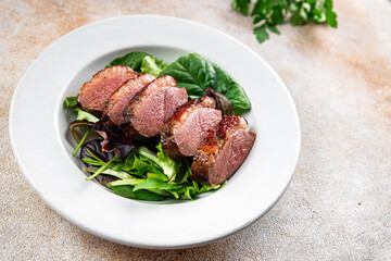 roasted duck breast meat poultry meal food snack on the table copy space food background rustic top view