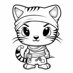 Fototapeta na wymiar coloring book for kids, cute innocent baby tiger character, black and white. cartoon animal. AI generated