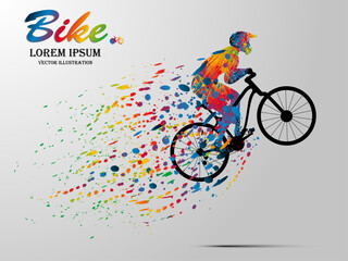 Visual drawing bike fast of speed in extreme bicycle game, colorful beautiful design style on white background for vector illustration, exercise sport concept