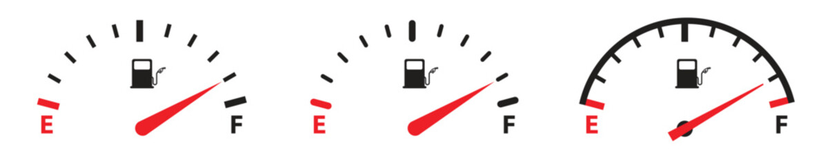 Car fuel indicator icon set. suitable for petrol/gasoline vehicles. - obrazy, fototapety, plakaty