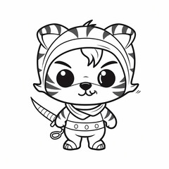 Fototapeta na wymiar coloring book for kids, cute innocent baby tiger character, black and white. AI generated